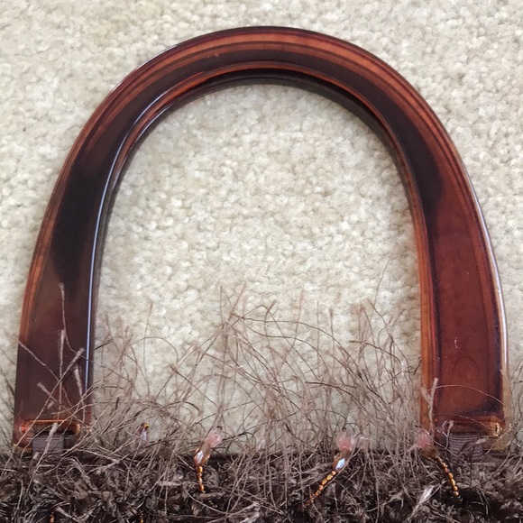 Brown Fabric Purse w/ Tortoise Handles - Picture 3 of 6